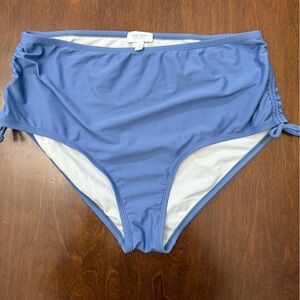 TRUE CRAFT Plus Size Blue Solid Adjustable High Waist Swim Bottoms 1X